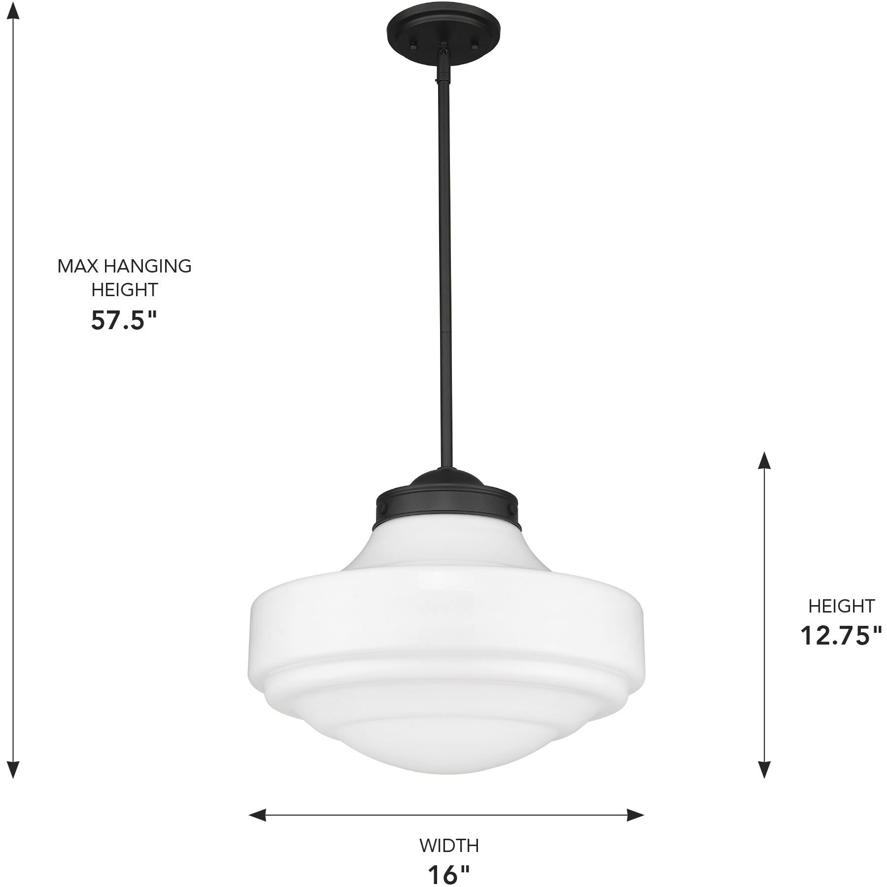 Ingalls 1 Light 16 inch Matte Black Pendant Ceiling Light in Vintage Milk Glass, Large