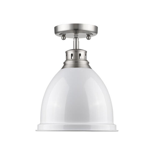 Duncan 1 Light 9 inch Pewter Flush Mount Ceiling Light in White, Damp