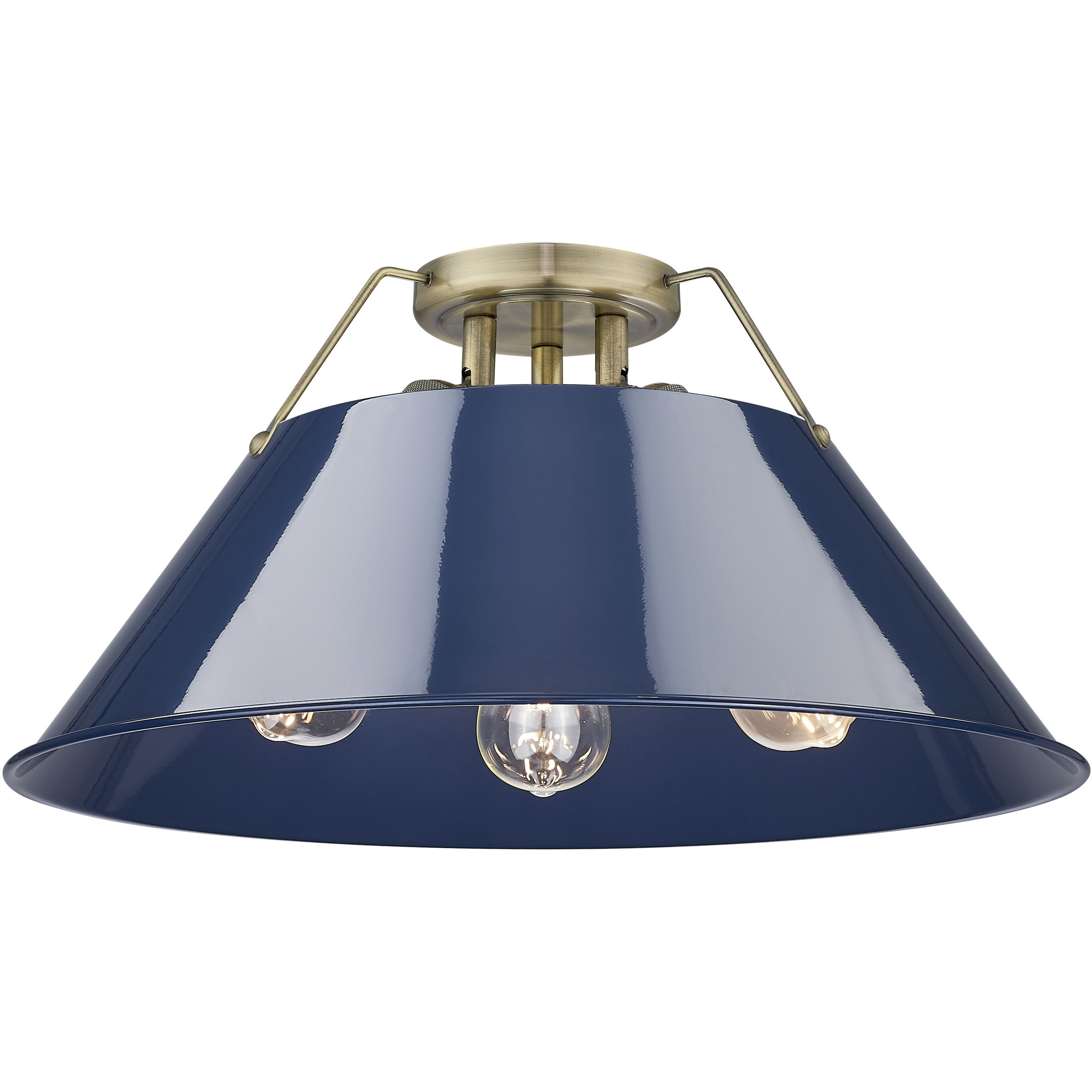 Yep Orwell 3 Light 18.75 inch Aged Brass Flush Mount Ceiling Light in Navy