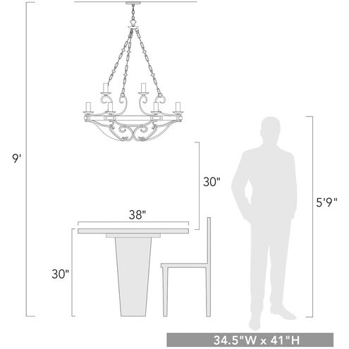 Madera 9 Light 35 inch Black Iron Chandelier Ceiling Light, Large