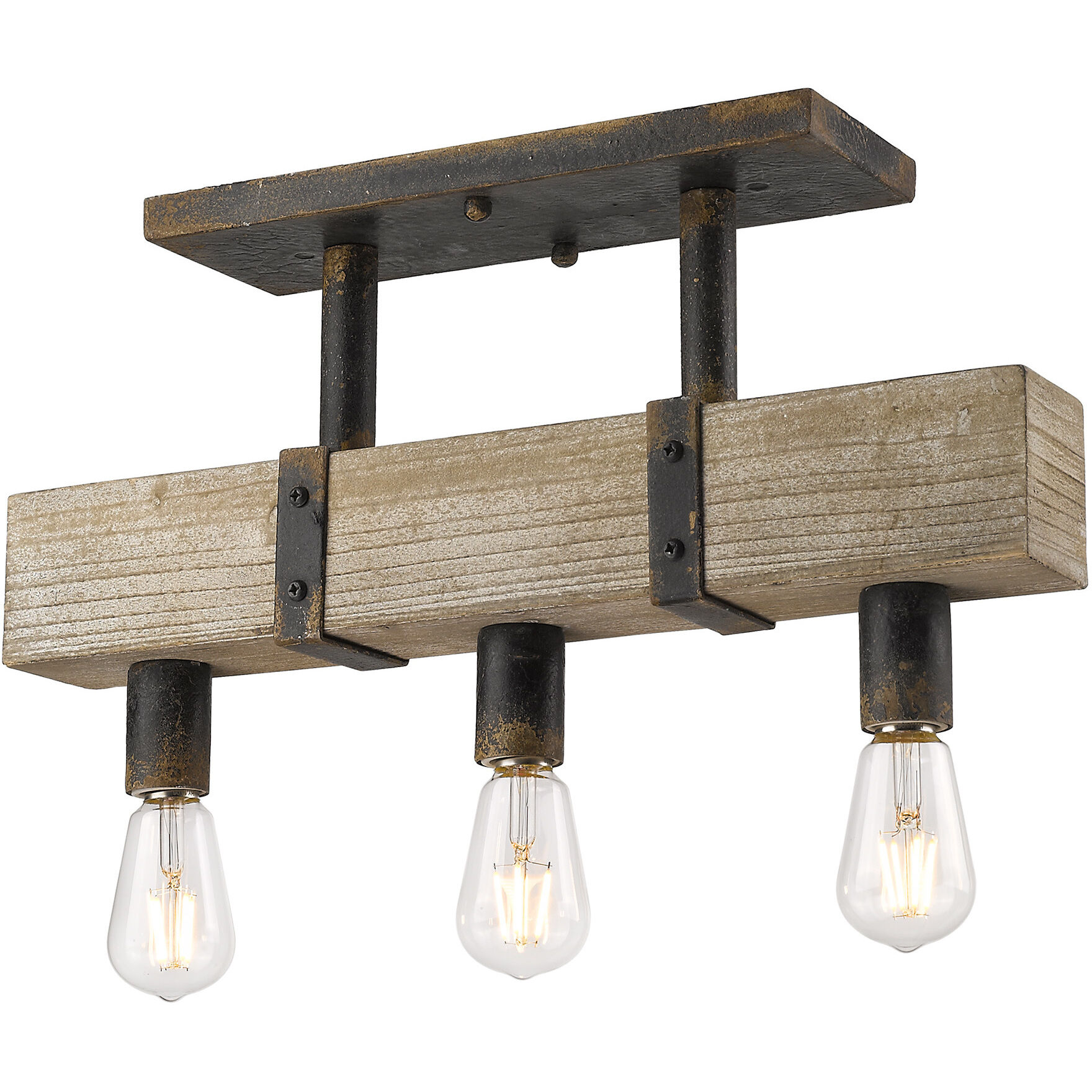 Garrett 3 Light 20.25 inch Antique Black Iron Semi-Flush Mount Ceiling Light