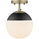 Dixon 1 Light 7.5 inch Aged Brass Semi-Flush Mount Ceiling Light in Matte Black, Damp