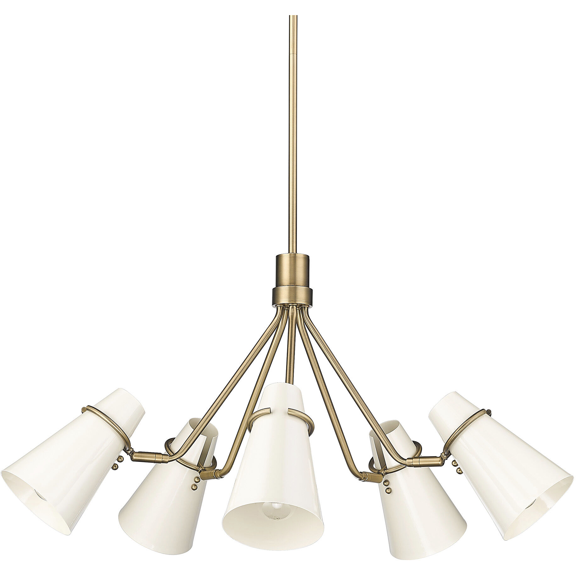 Reeva 27.38 inch 100.00 watt Modern Brass Chandelier Ceiling Light in Glossy Ecru