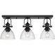 Hines 3 Light 25 inch Matte Black Semi-flush Ceiling Light in Seeded Glass, Damp