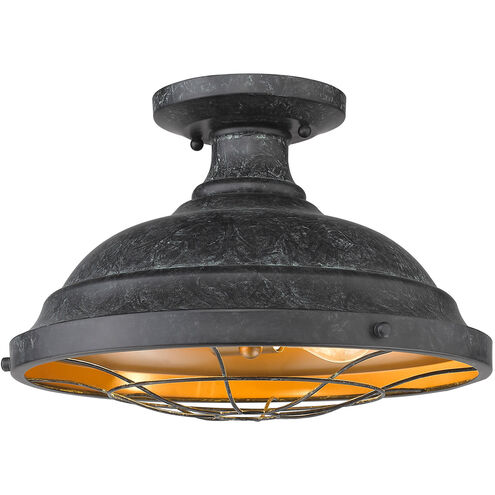 Bartlett 2 Light 14 inch Black Patina Semi-flush Ceiling Light, Damp
