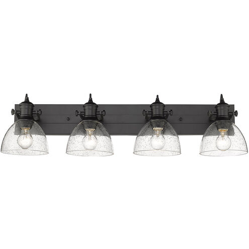 Hines 4 Light 35 inch Matte Black Bath Vanity Wall Light in Seeded Glass