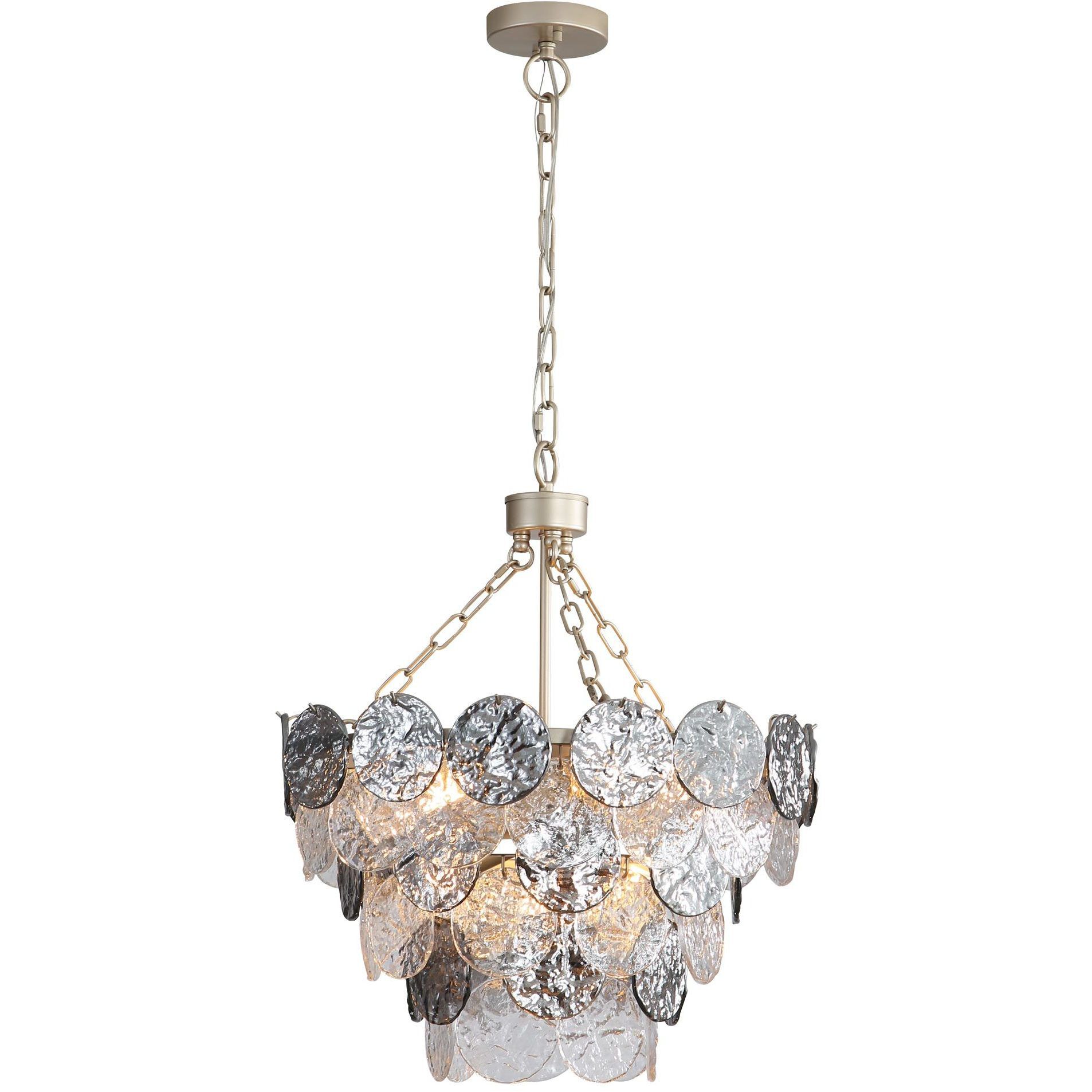 Yep Cascada 8 Light 20.13 inch Aegean Silver Pendant Ceiling Light in Smoke Plated Glass, 3 Tier