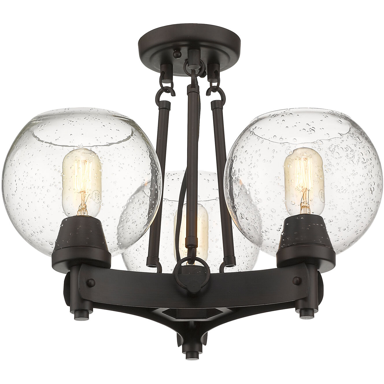 Galveston 3 Light 18 inch Rubbed Bronze Semi-Flush Mount Ceiling Light, Convertible