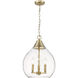 Ariella 3 Light 15 inch Brushed Champagne Bronze Pendant Ceiling Light in Clear Hammered