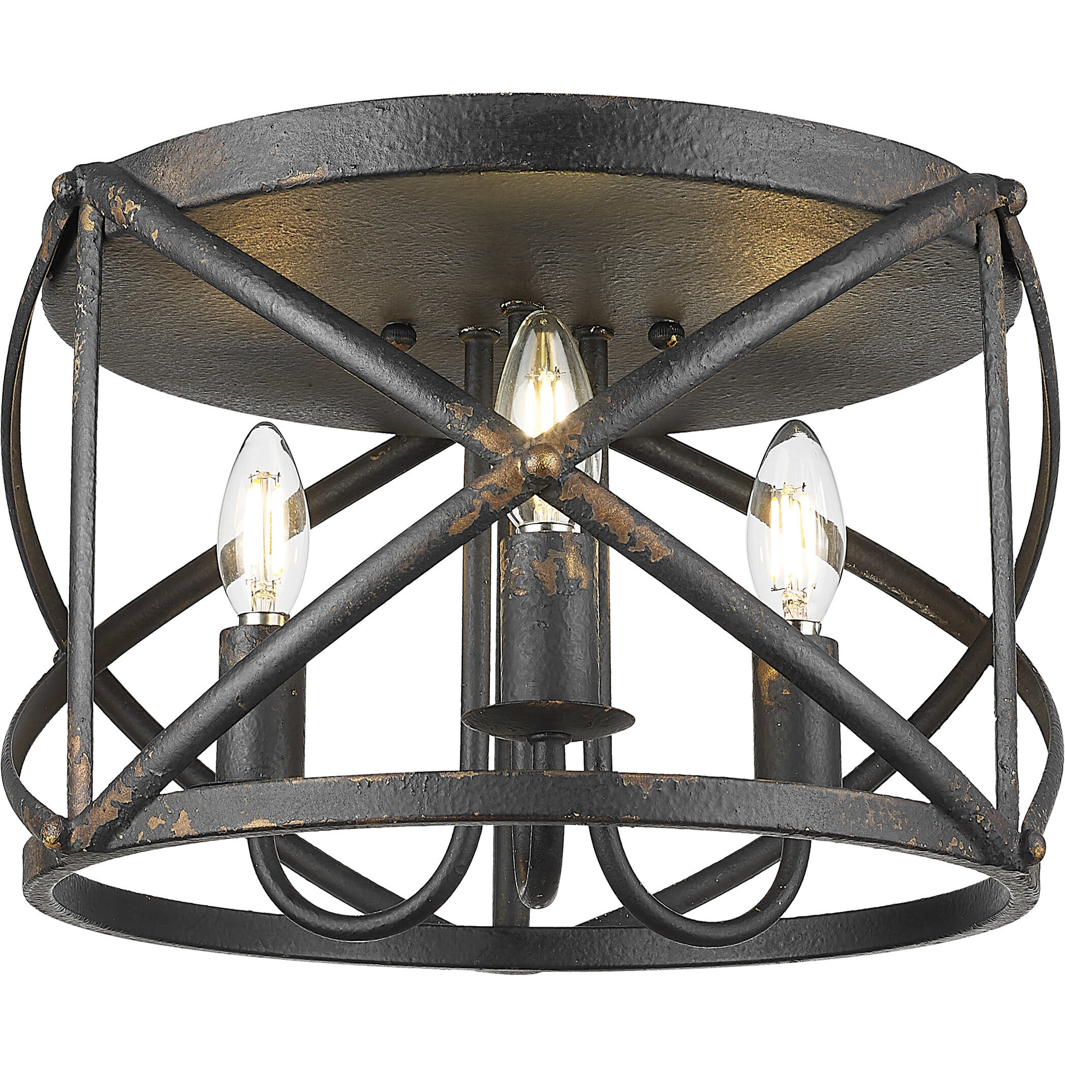 Alcott 3 Light 15 inch Antique Black Iron Flush Mount Ceiling Light