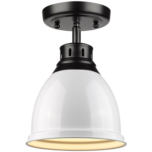 Duncan 1 Light 9 inch Matte Black Flush Mount Ceiling Light in White, Damp