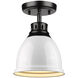 Duncan 1 Light 9 inch Matte Black Flush Mount Ceiling Light in White, Damp