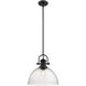 Yep Hines Pendant Ceiling Light in Matte Black, Seeded Glass, Large