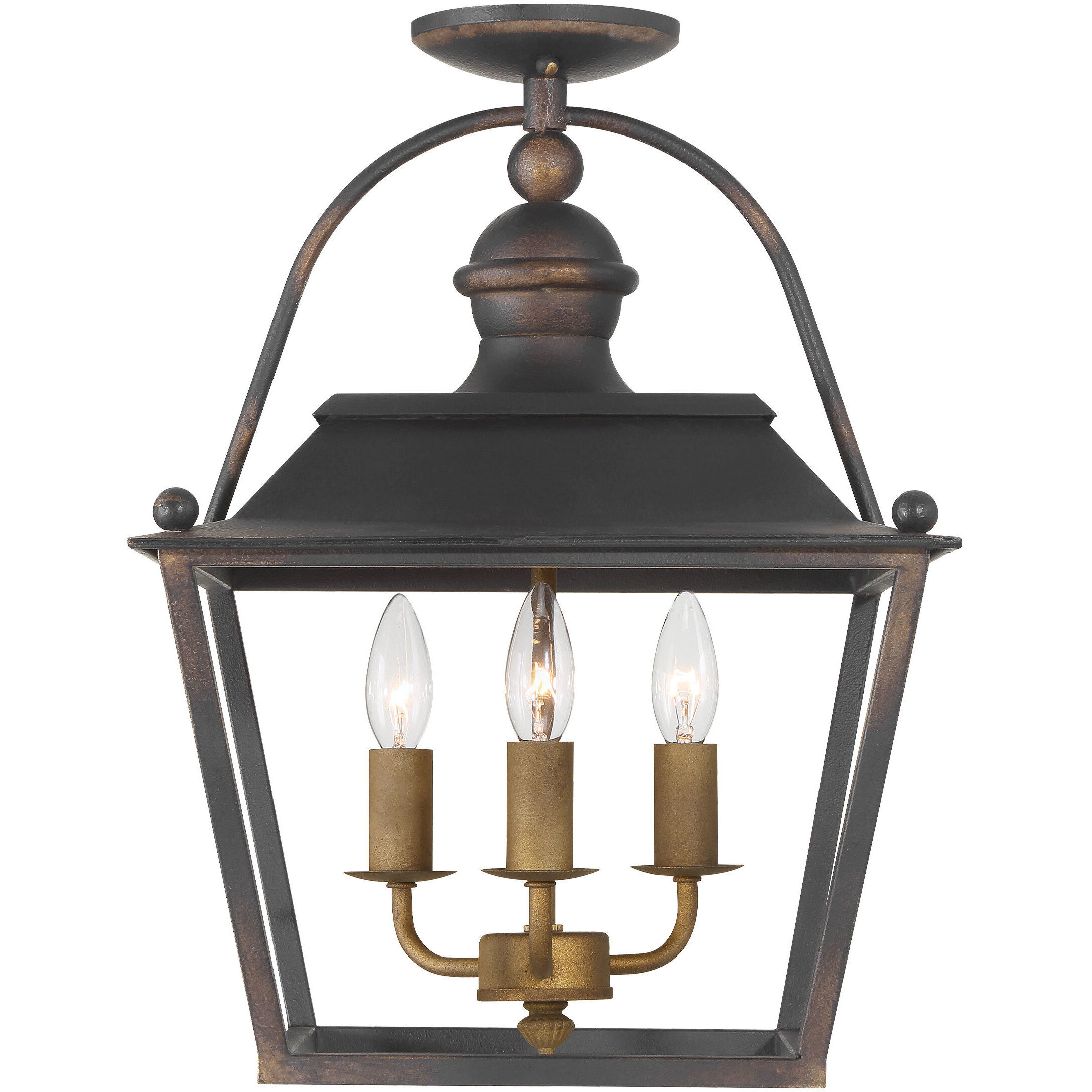 Christoff 3 Light 14 inch Antique Black Iron Semi-Flush Mount Ceiling Light