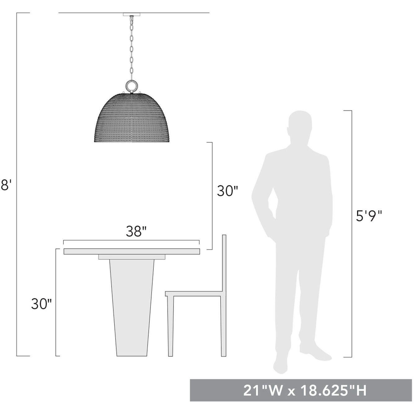 Rue 5 Light 21 inch Matte Black Pendant Ceiling Light in Woven Sweet Grass