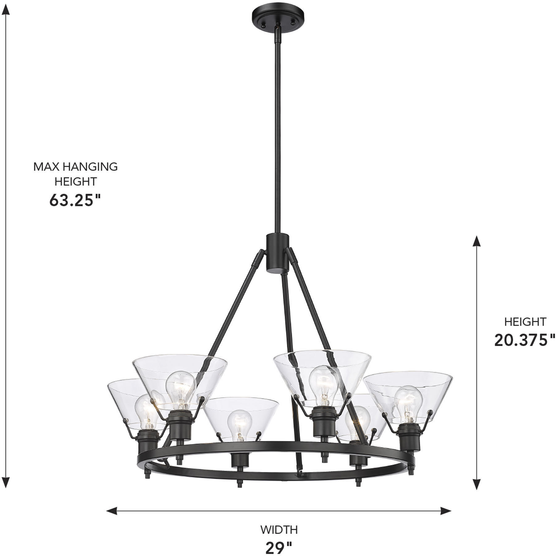 Yep Orwell 29 inch 60.00 watt Matte Black Chandelier Ceiling Light in Clear Glass