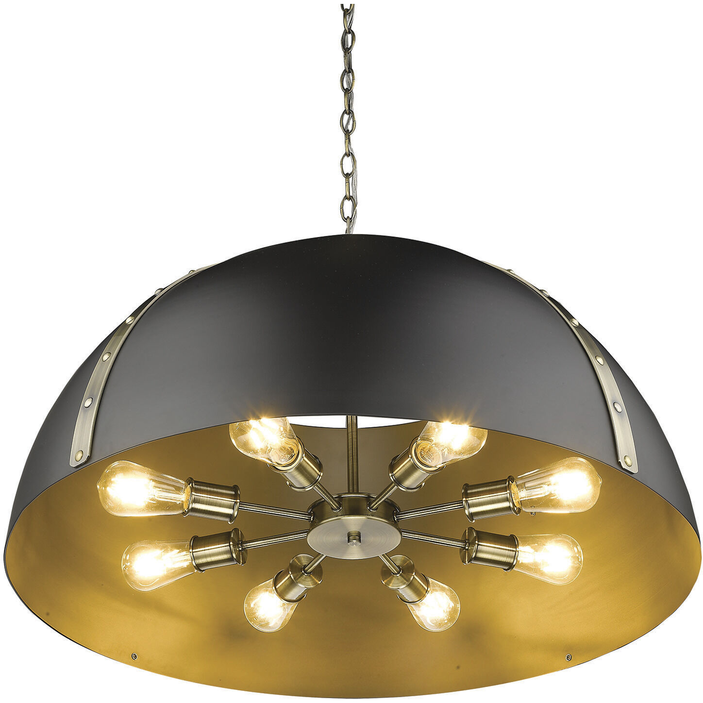 Aldrich Pendant Ceiling Light in Aged Brass, Matte Black