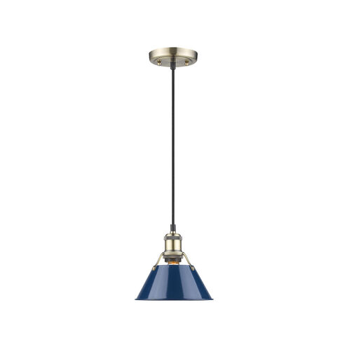 Orwell 1 Light 7.5 inch Aged Brass Mini Pendant Ceiling Light in Navy, Small