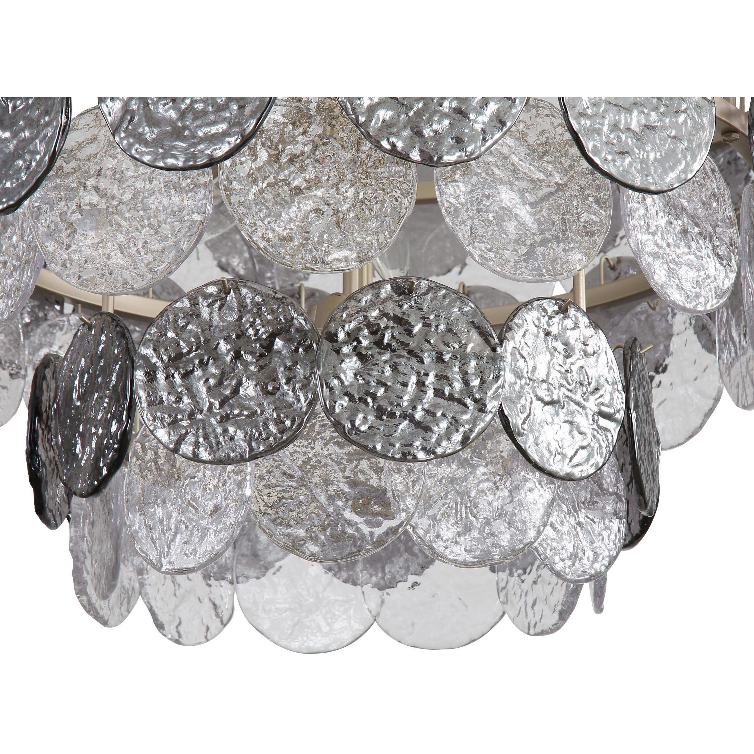 Yep Cascada 13 Light 31.75 inch Aegean Silver Pendant Ceiling Light in Smoke Plated Glass, 3 Tier