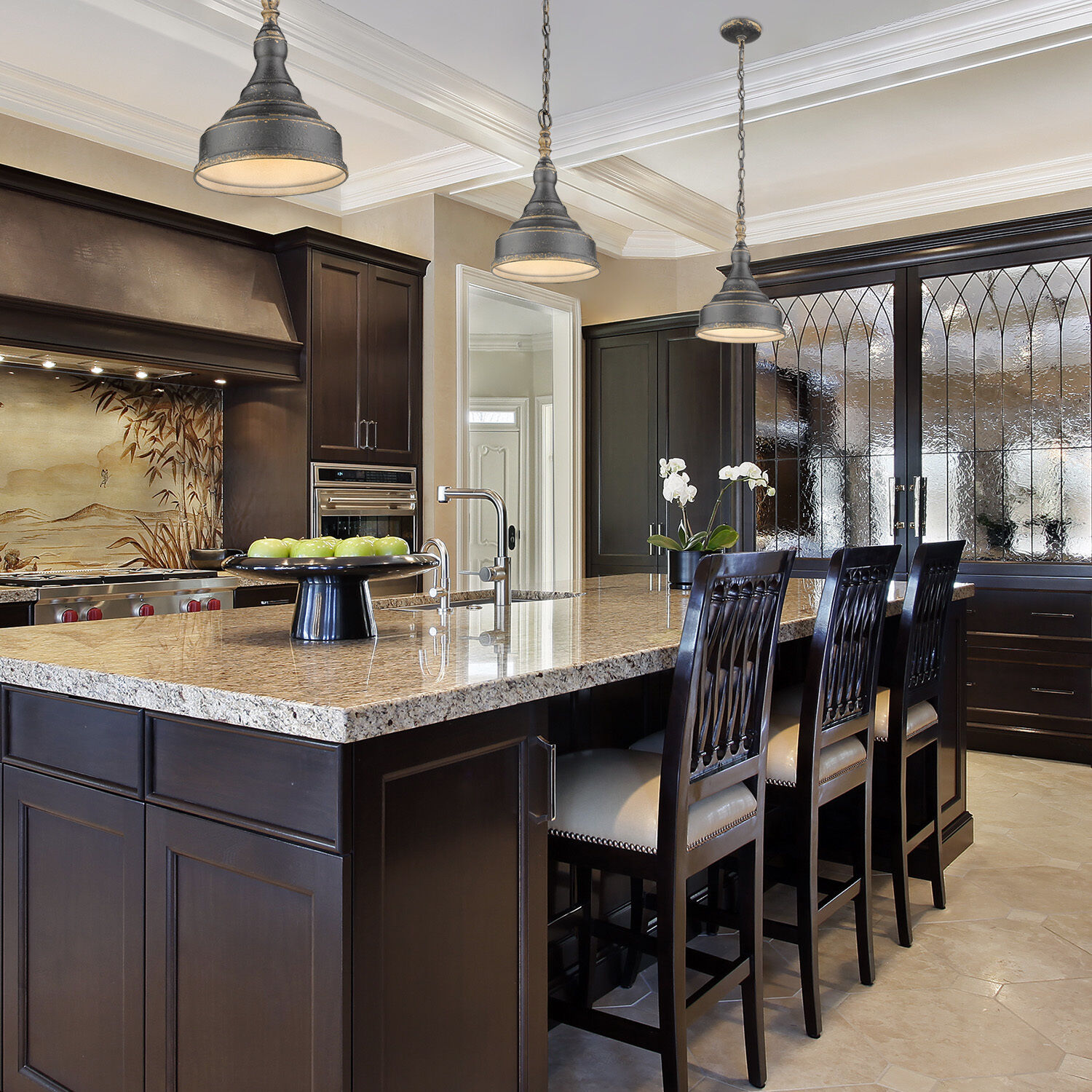 Keating 1 Light 9.25 inch Antique Black Iron Pendant Ceiling Light, Small