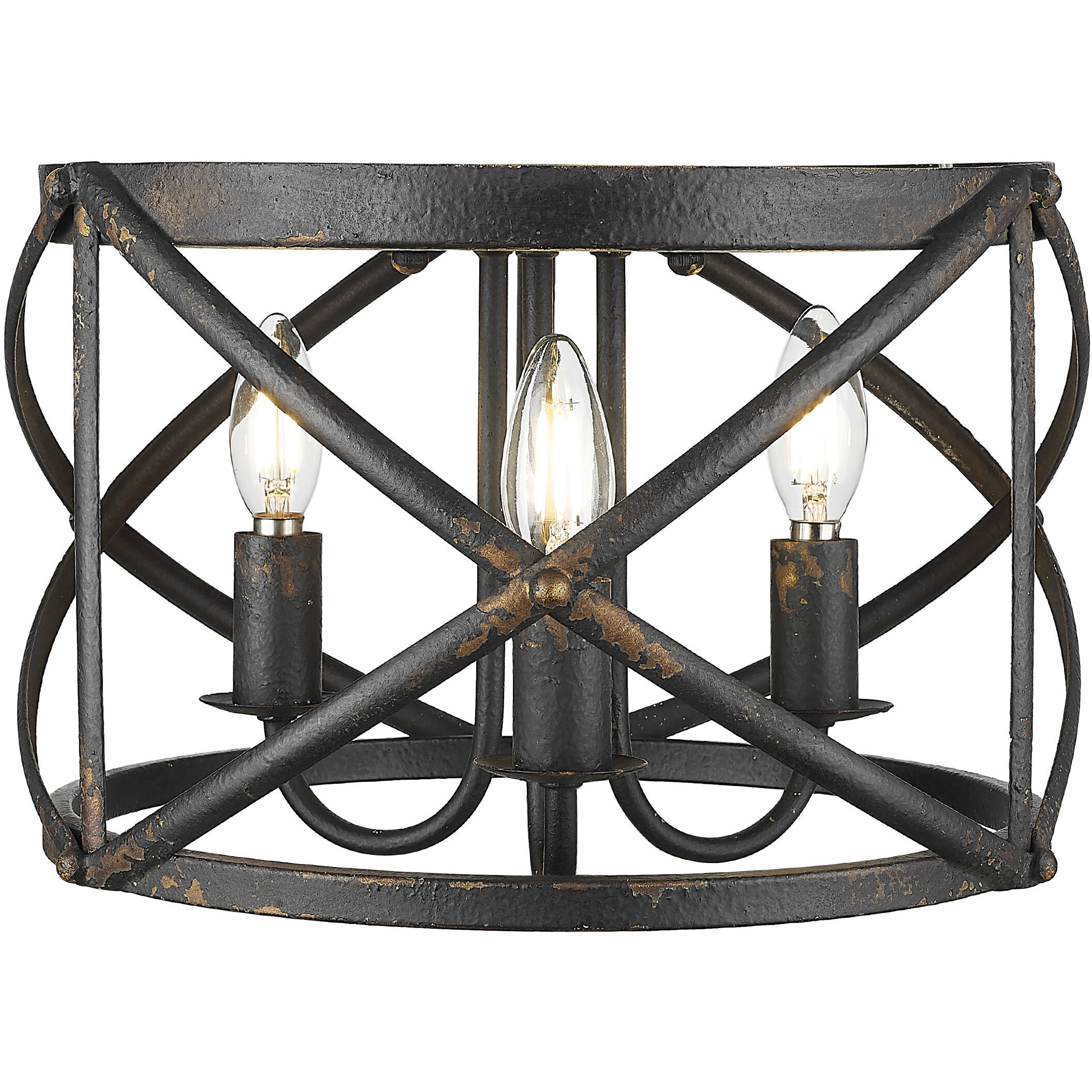 Alcott 3 Light 15 inch Antique Black Iron Flush Mount Ceiling Light