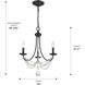 Mirabella 3 Light 18 inch Matte Black Chandelier Ceiling Light in No Shade, Mini