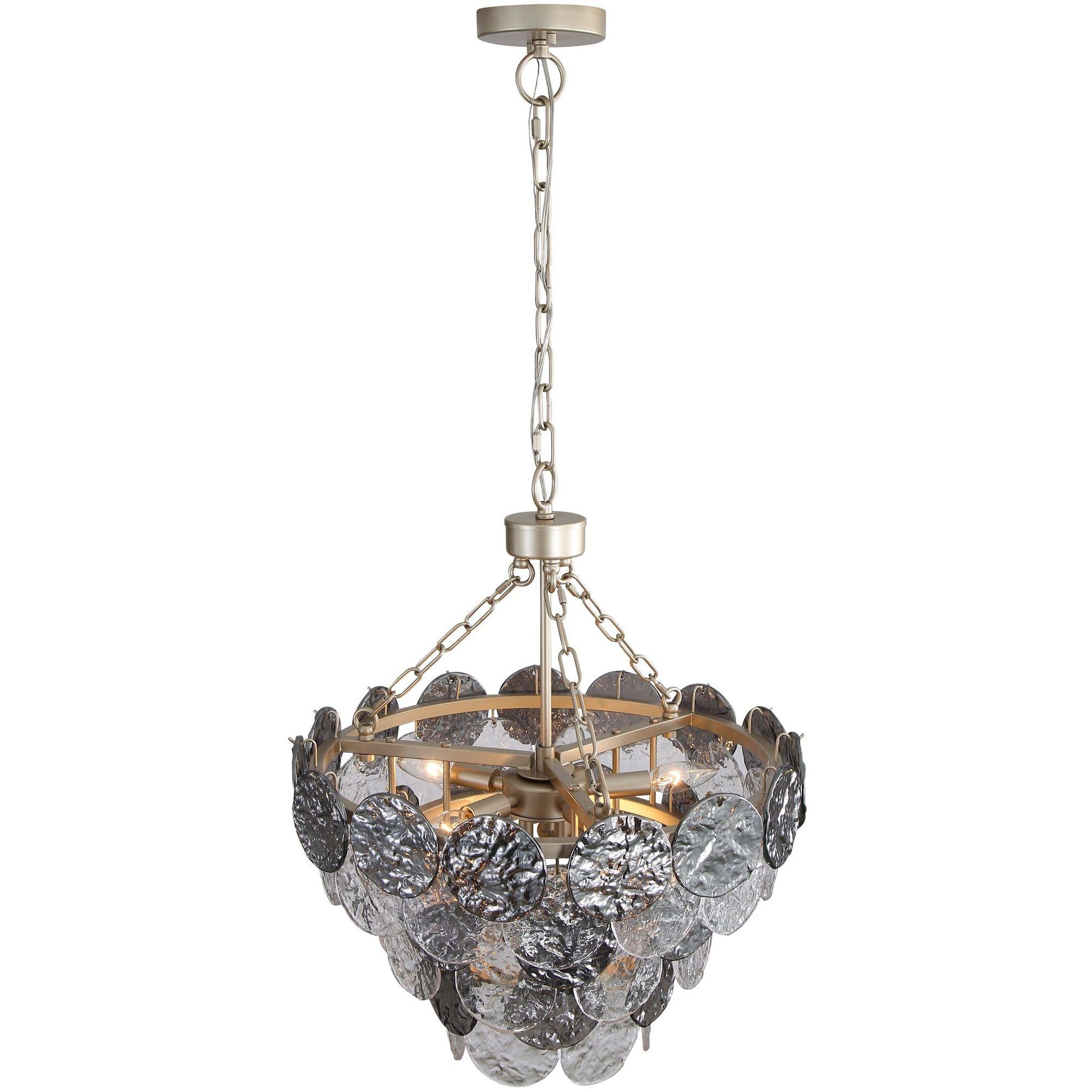 Yep Cascada 8 Light 20.13 inch Aegean Silver Pendant Ceiling Light in Smoke Plated Glass, 3 Tier