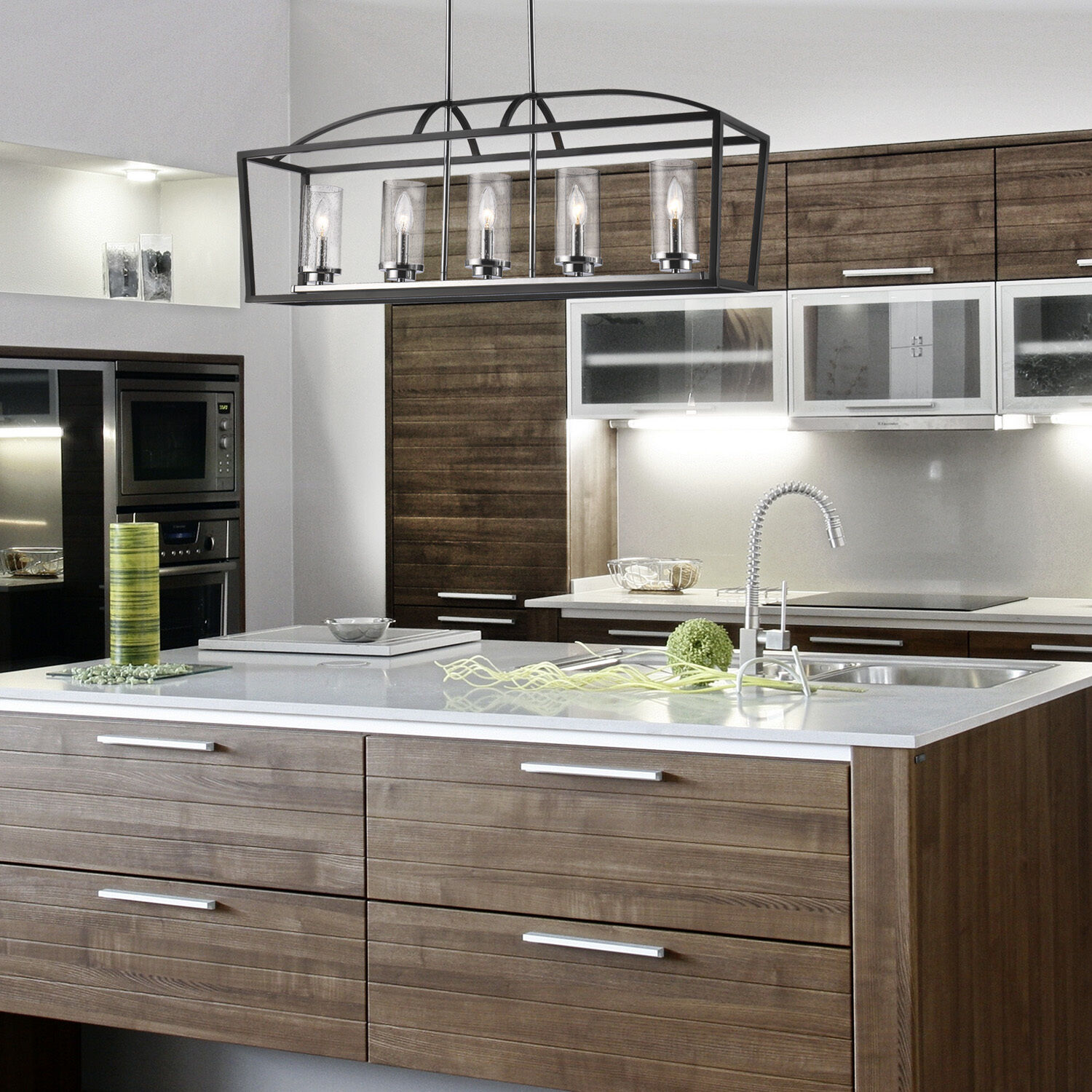 Mercer Island Light Ceiling Light in Seeded Glass, Matte Black/Matte Black