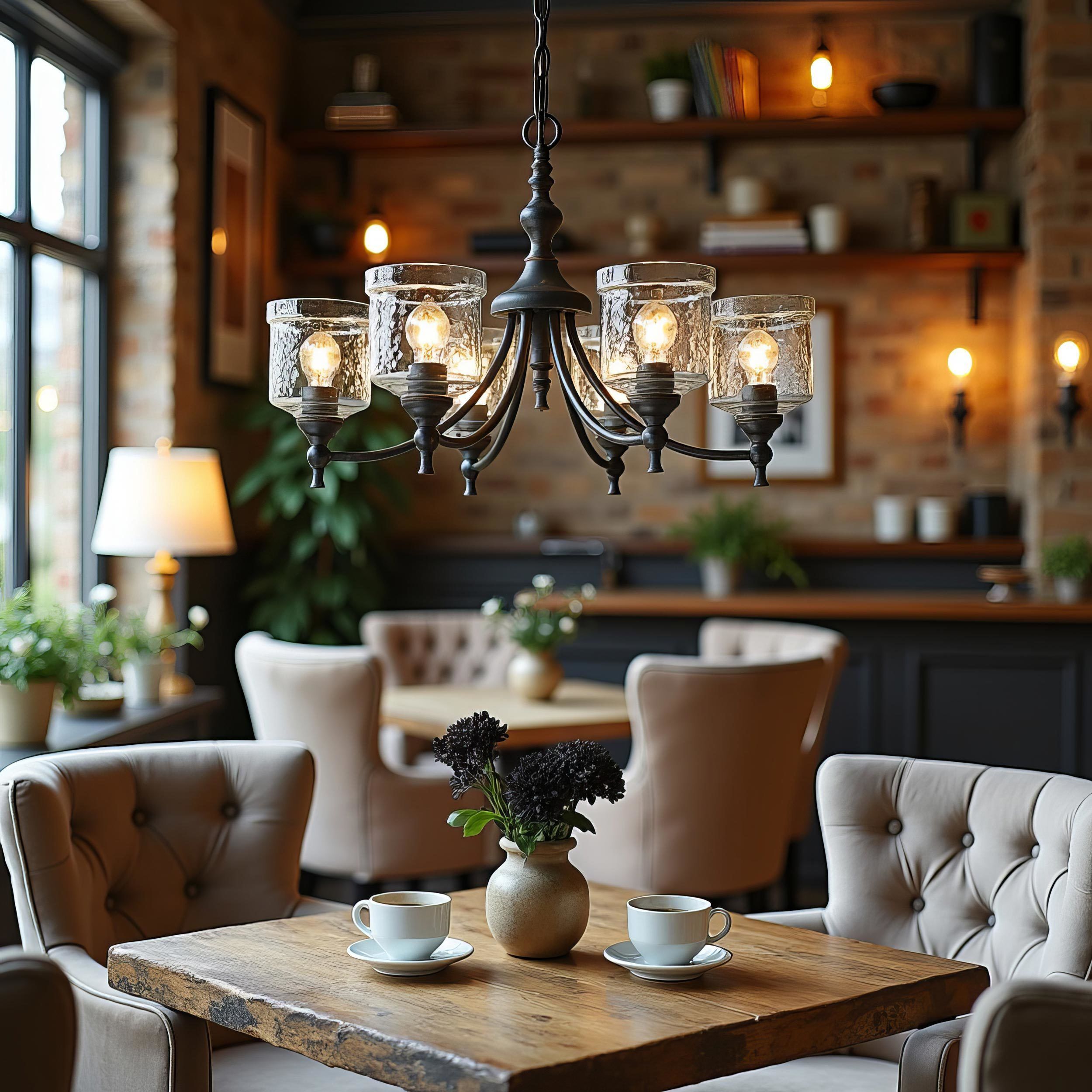 Keating 33.5 inch 60.00 watt Antique Black Iron Chandelier Ceiling Light