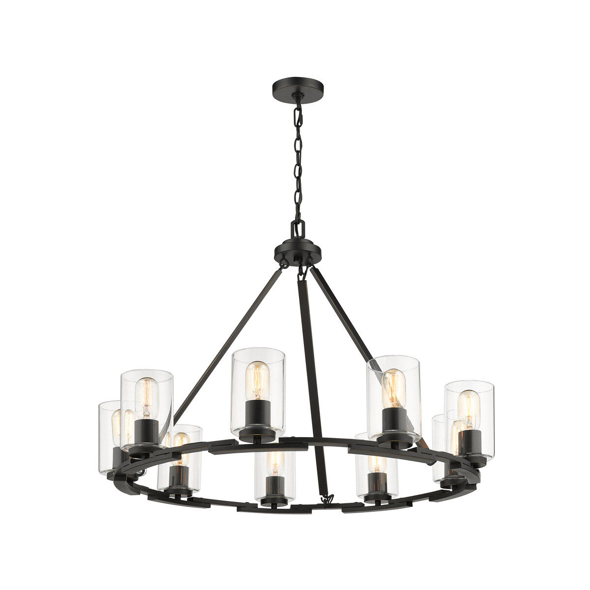 Monroe 9 Light 33 inch Matte Black with Gold Highlights Chandelier Ceiling Light in Clear Glass, Large