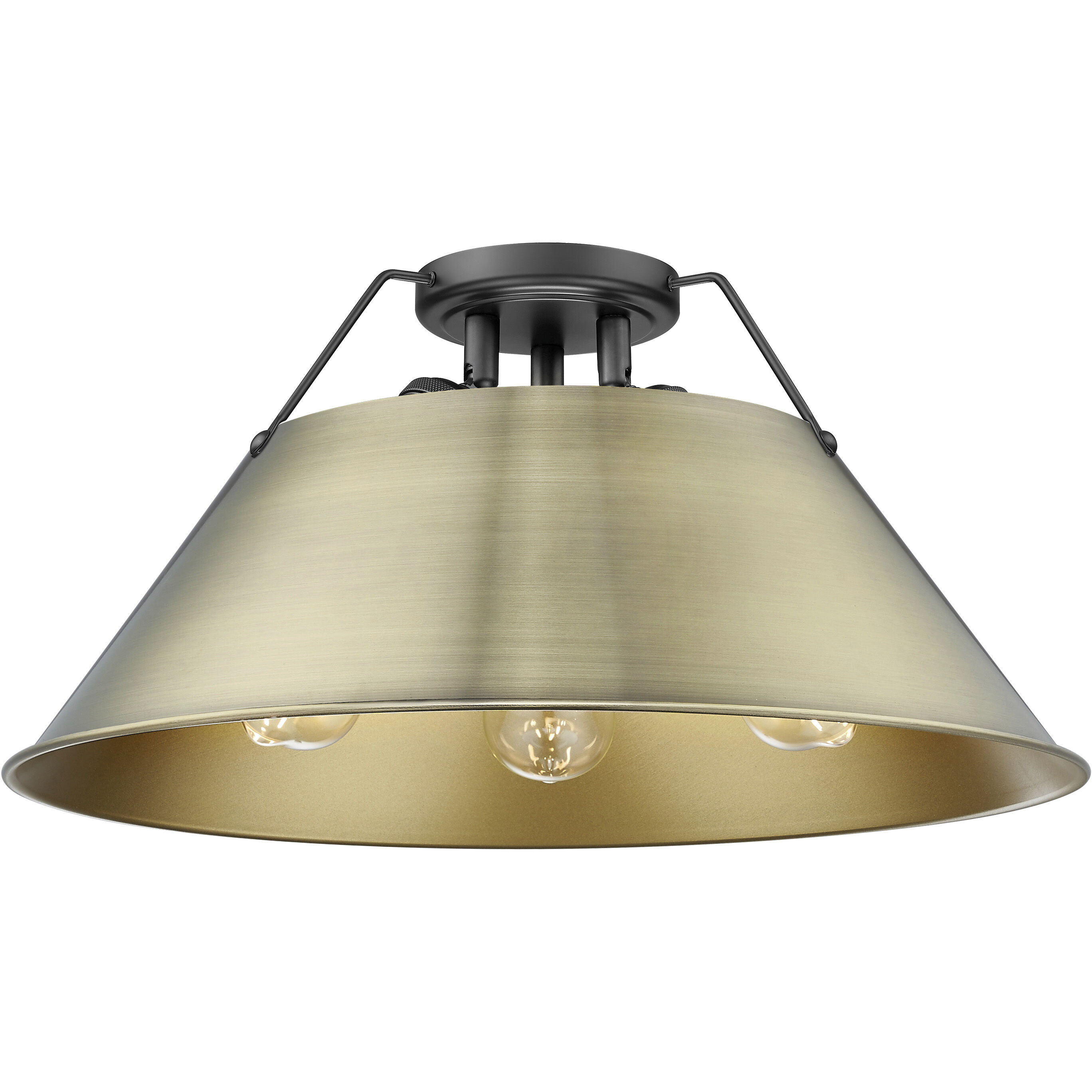Yep Orwell 3 Light 18.75 inch Matte Black Flush Mount Ceiling Light in Aged Brass