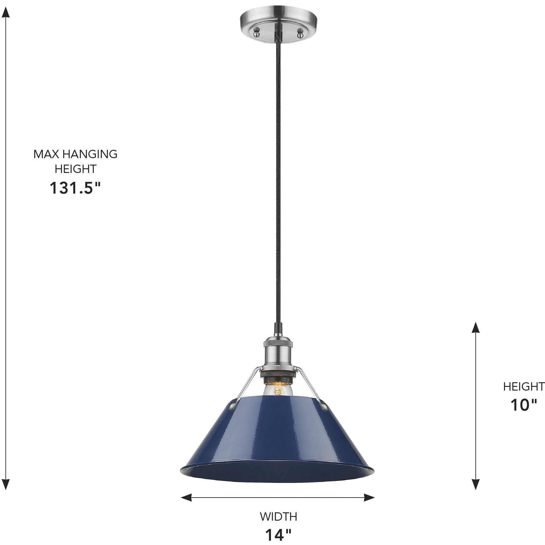 Yep Orwell 1 Light 14 inch Pewter Pendant Ceiling Light in Navy, Large