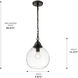Ariella Pendant Ceiling Light in Matte Black, Clear Hammered, Small