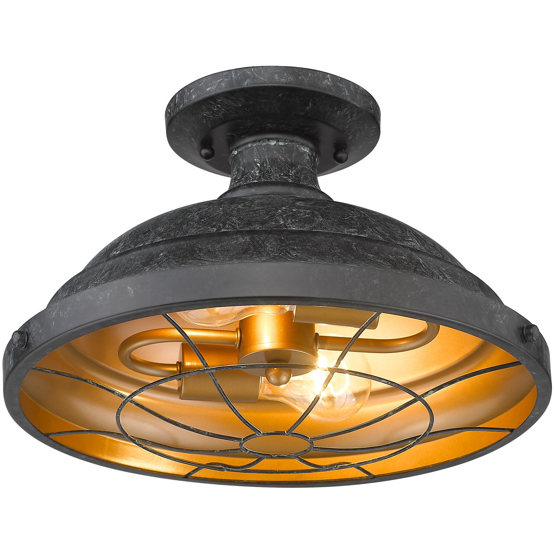Bartlett 2 Light 14 inch Black Patina Semi-Flush Mount Ceiling Light, Damp
