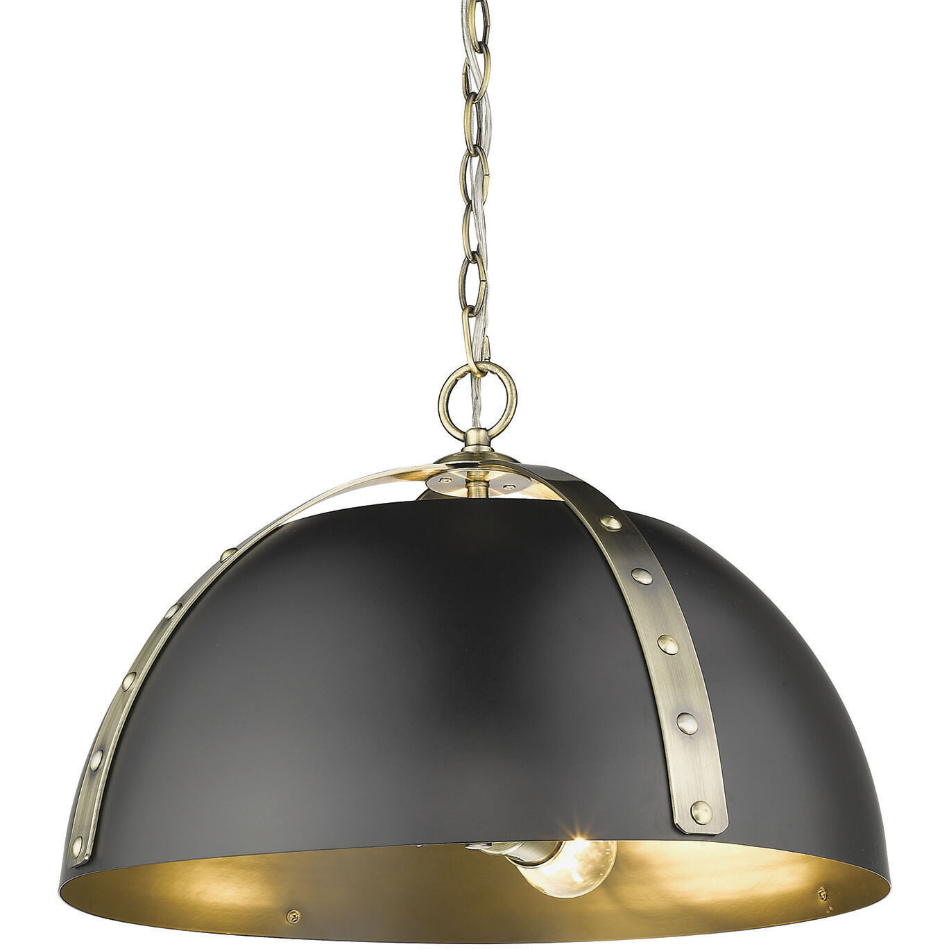Aldrich Pendant Ceiling Light in Aged Brass, Matte Black