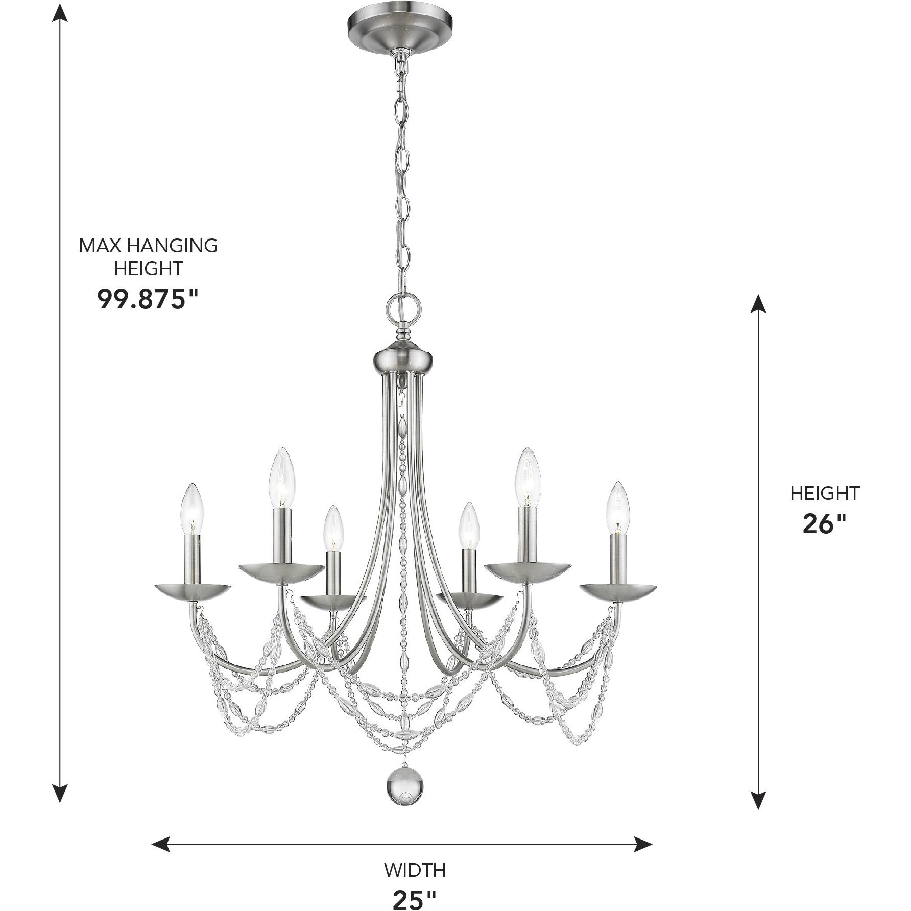 Mirabella 6 Light 25 inch Pewter Chandelier Ceiling Light in No Shade
