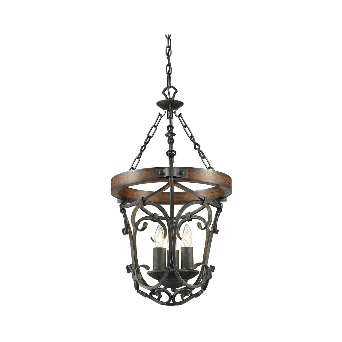 Madera 3 Light 17 inch Black Iron Pendant Ceiling Light, Caged