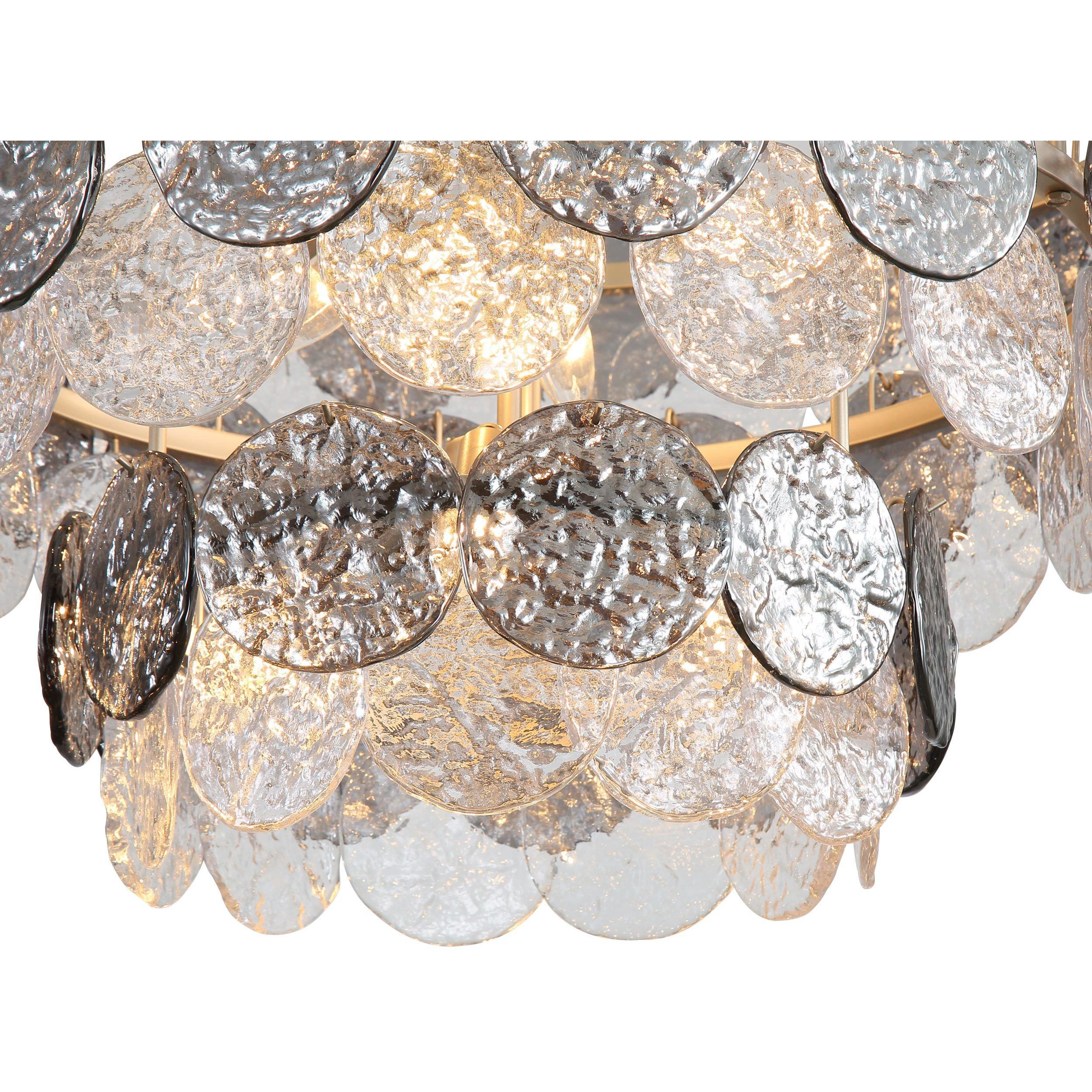 Yep Cascada 13 Light 31.75 inch Aegean Silver Pendant Ceiling Light in Smoke Plated Glass, 3 Tier