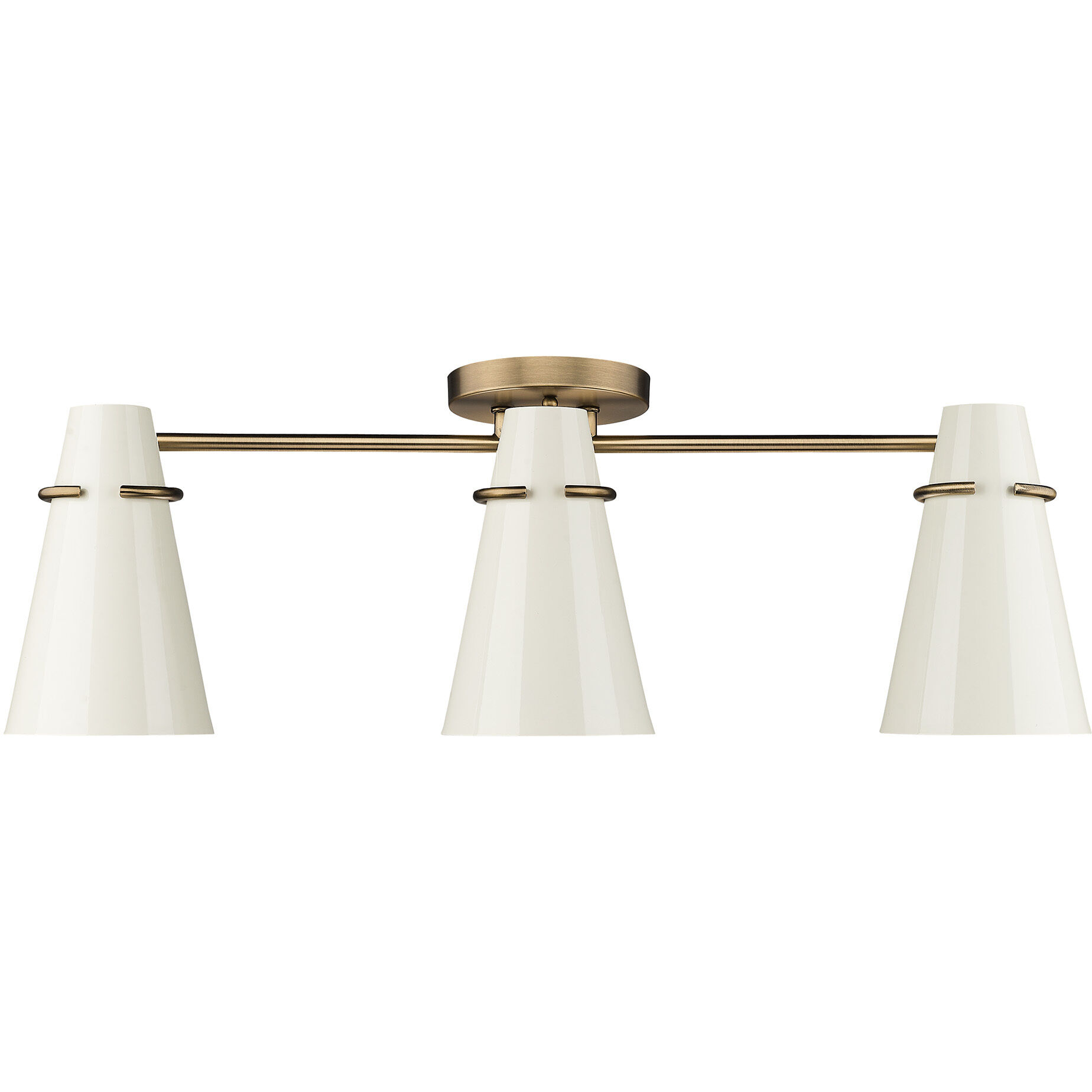 Reeva 3 Light 29.13 inch Modern Brass Semi-Flush Mount Ceiling Light in Glossy Ecru
