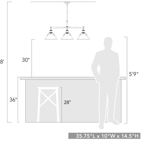 Orwell 3 Light 36 inch Pewter Kitchen Island Light Ceiling Light