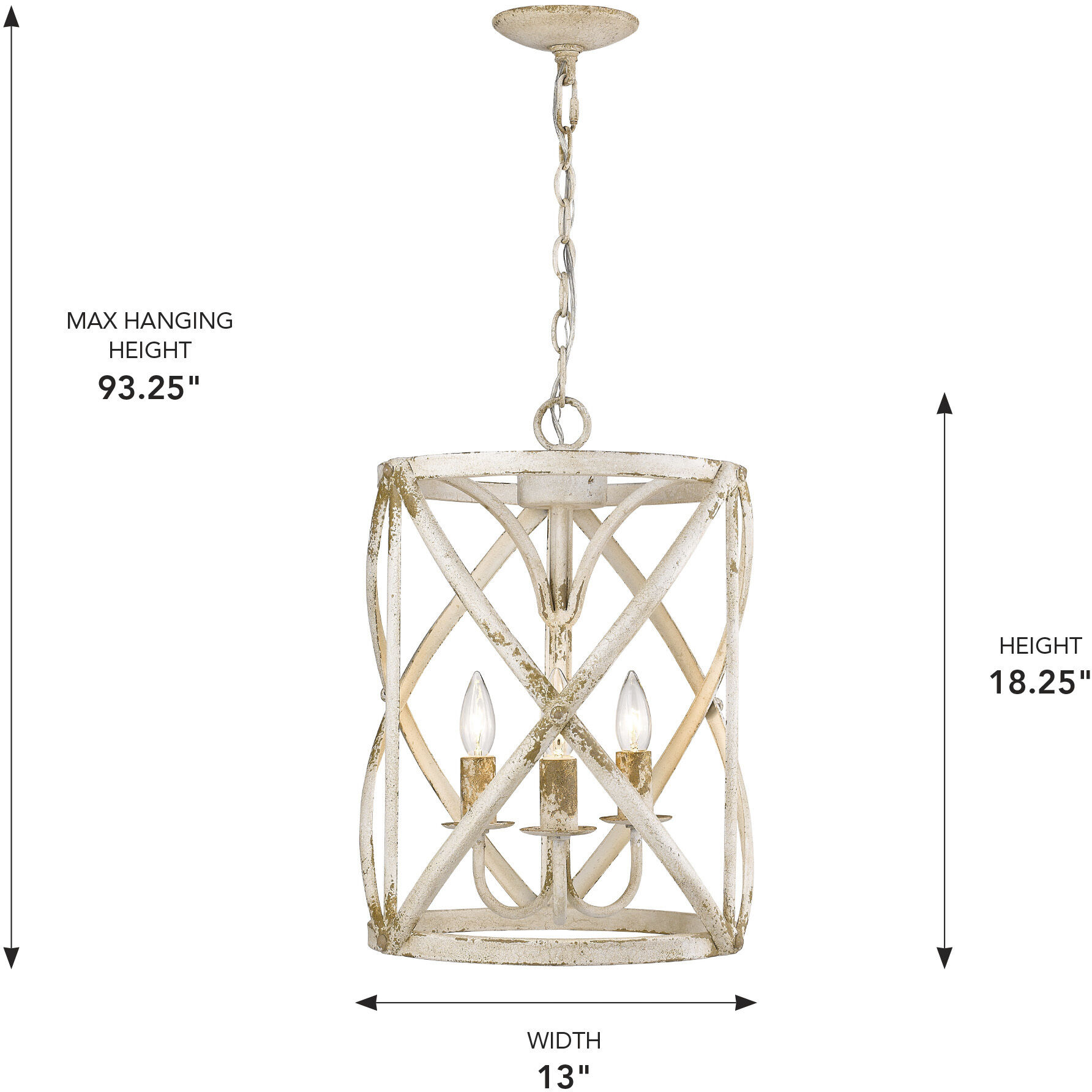 Alcott 3 Light 13 inch Antique Ivory Pendant Ceiling Light, Caged