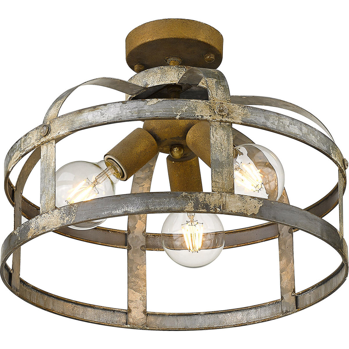 Bavaria 3 Light 16 inch Colonial Steel Semi-flush Ceiling Light
