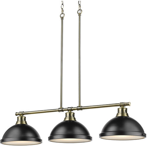 Duncan 3 Light 40 inch Aged Brass Linear Pendant Ceiling Light in Matte Black