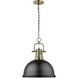 Duncan 1 Light 14 inch Aged Brass Pendant Ceiling Light in Matte Black, Large