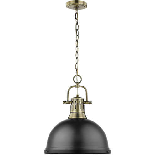 Duncan 1 Light 14 inch Aged Brass Pendant Ceiling Light in Matte Black, Large