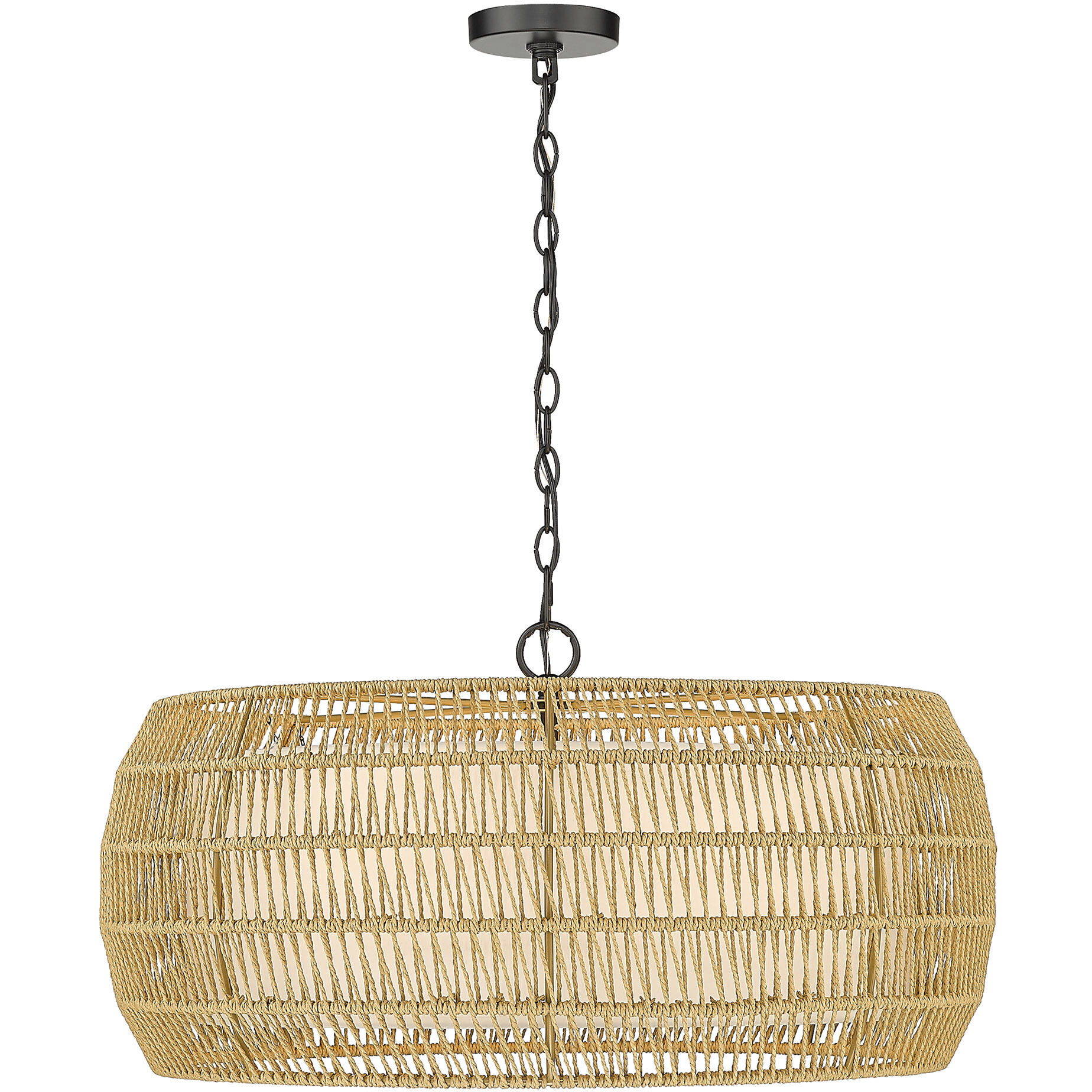 Everly 27.13 inch 60.00 watt Matte Black Chandelier Ceiling Light in Natural Rattan