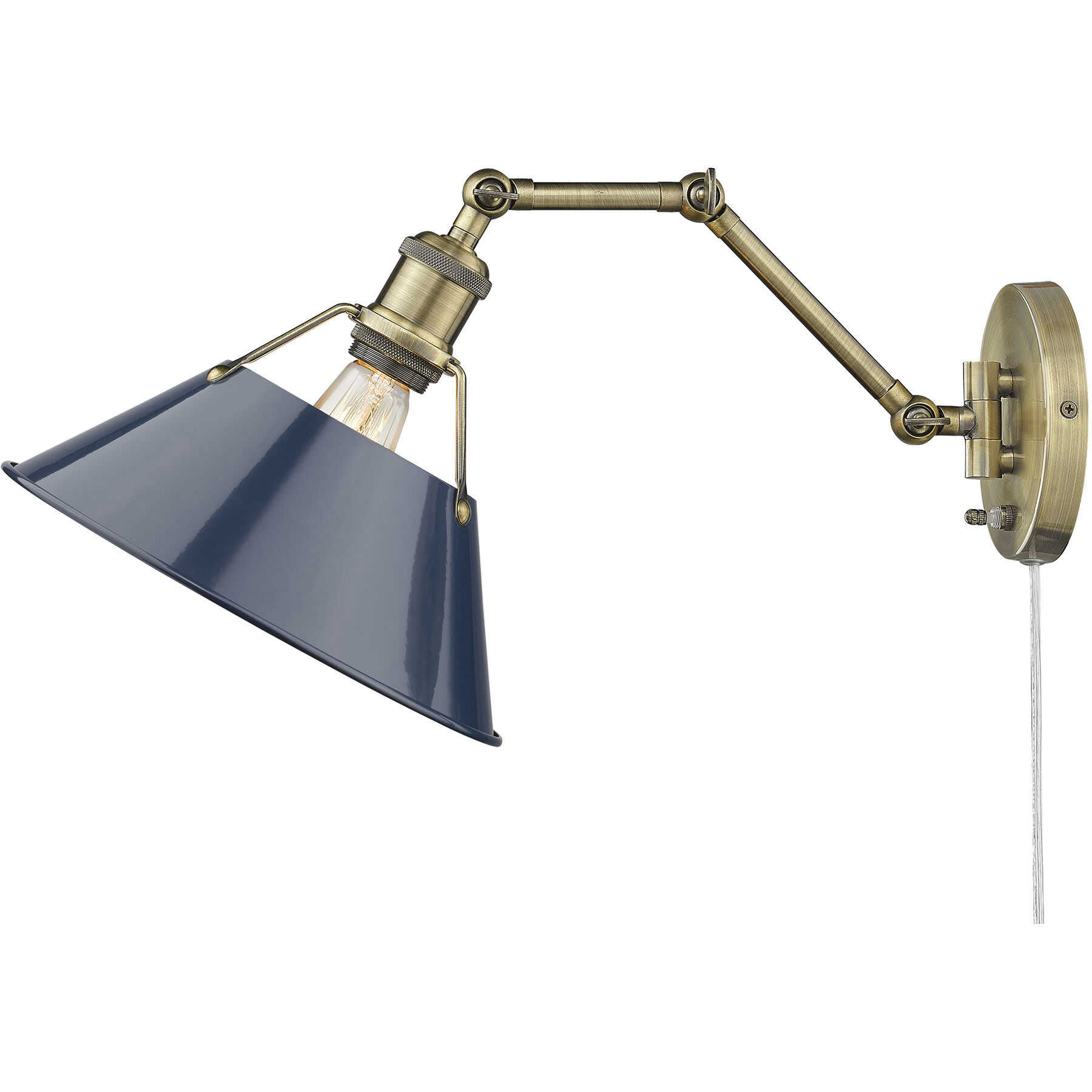 Yep Orwell 1 Light 10 inch Aged Brass Swing Arm Wall Lamp Wall Light in Navy, Adjustable