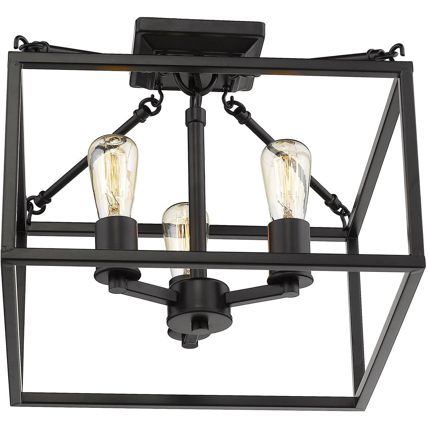 Wesson 3 Light 14 inch Matte Black Semi-Flush Mount Ceiling Light