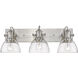 Hines 3 Light 25 inch Pewter Bath Vanity Wall Light in Seeded Glass