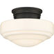 Ingalls 1 Light 12 inch Matte Black Semi-Flush Mount Ceiling Light in Vintage Milk Glass